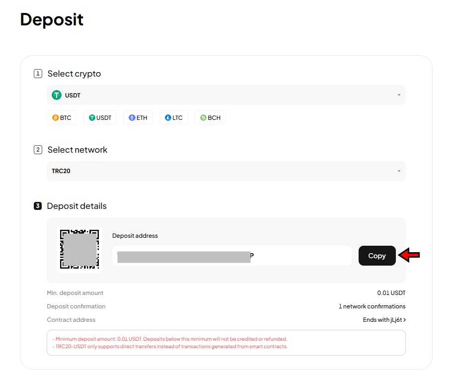 WEEX exchange review: Depositing crypto on WEEX
